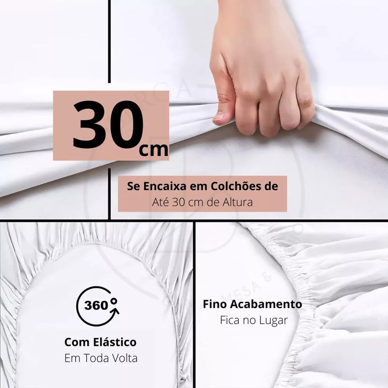 Jogo De Lençol Elástico 100% Algodão, Cama Casal Padrão Box 3 Peças